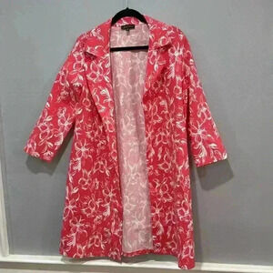 Slinky Brand floral printed salmon jacket long blazer size large 3/4 sleeves